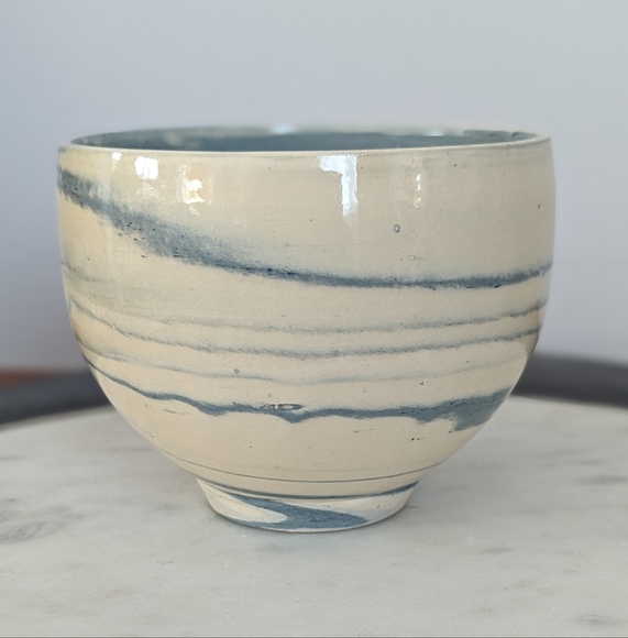 Hand Thrown Blue and Cream Marble Ceramic Bowl | Pottery | Handmade - Picture 3 of 7